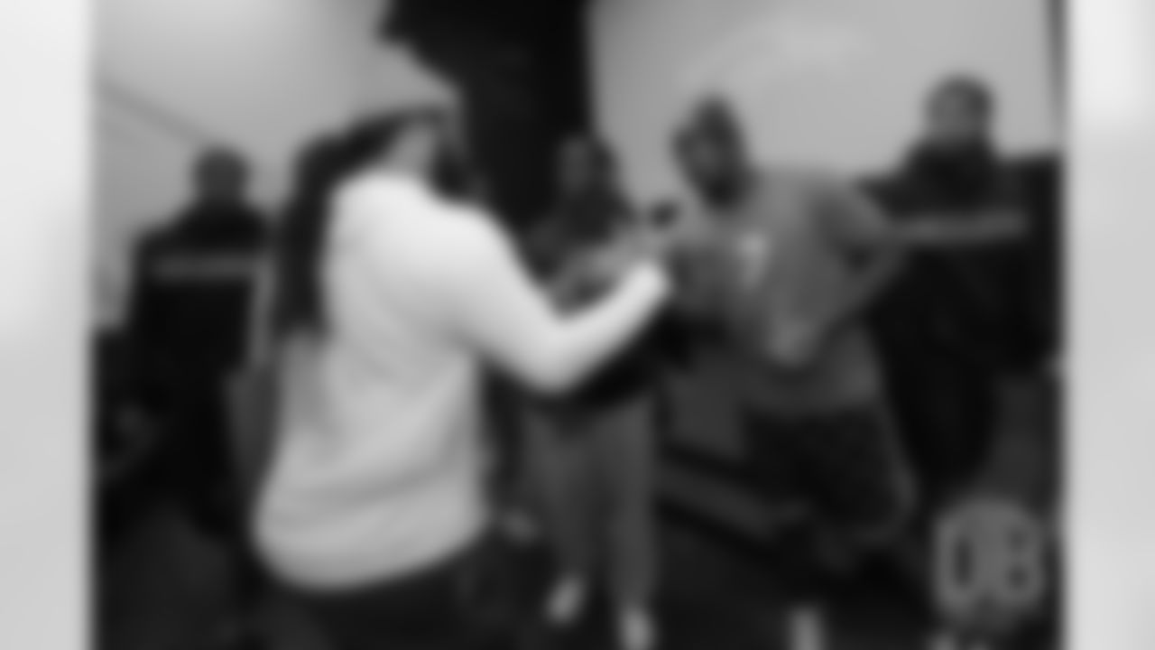 during the Broncos' 2018 community awards announcement ceremony during a team meeting on December 6, 2018.