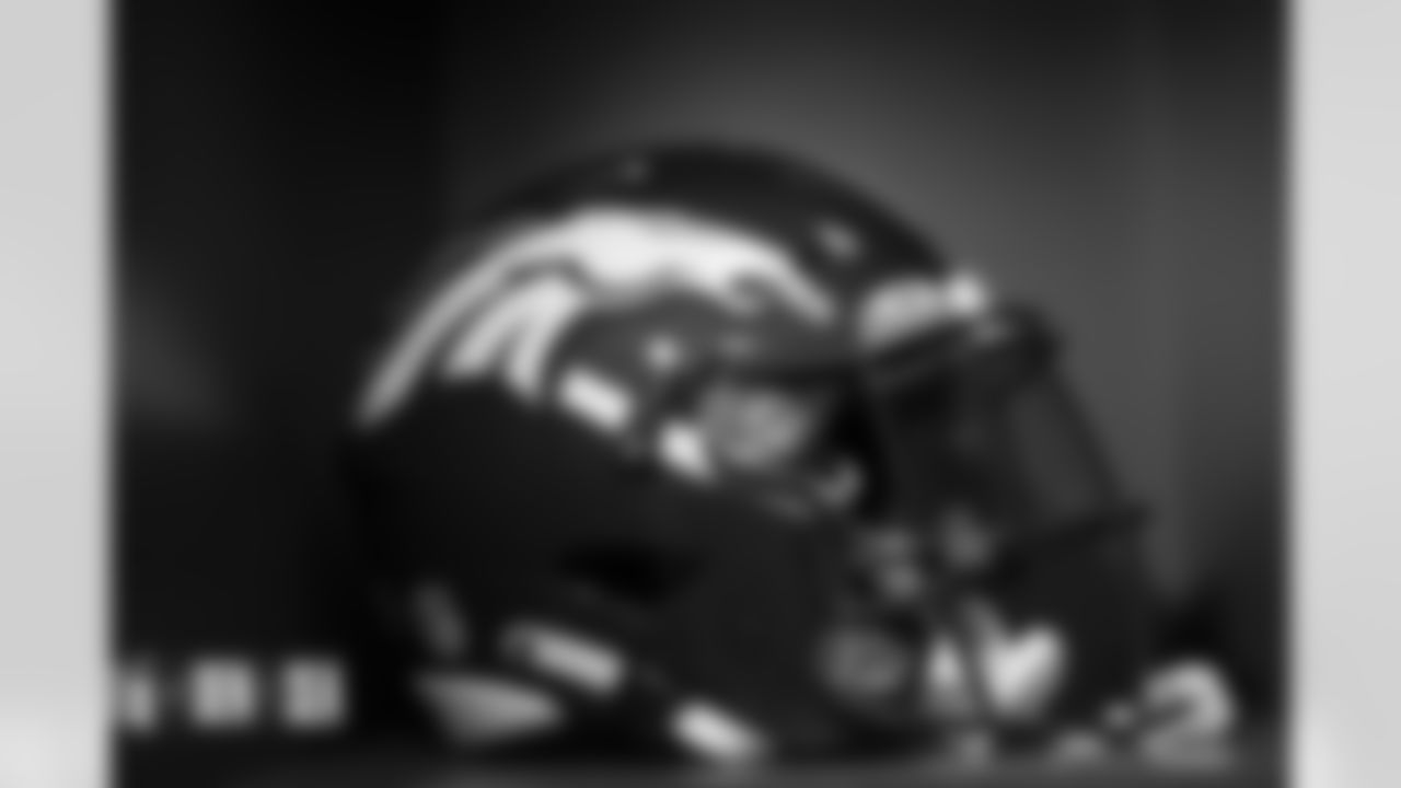 A helmet in the locker room before the Broncos' Week 1 game against the Seattle Seahawks at Lumen Field in Seattle, Washington on September 12, 2022. (Photo by Gabriel Christus)