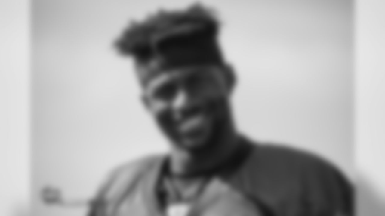 Wide receiver Emmanuel Sanders (10) smiles during the 11th day of training camp on August 9, 2018, at UCHealth Training Center.