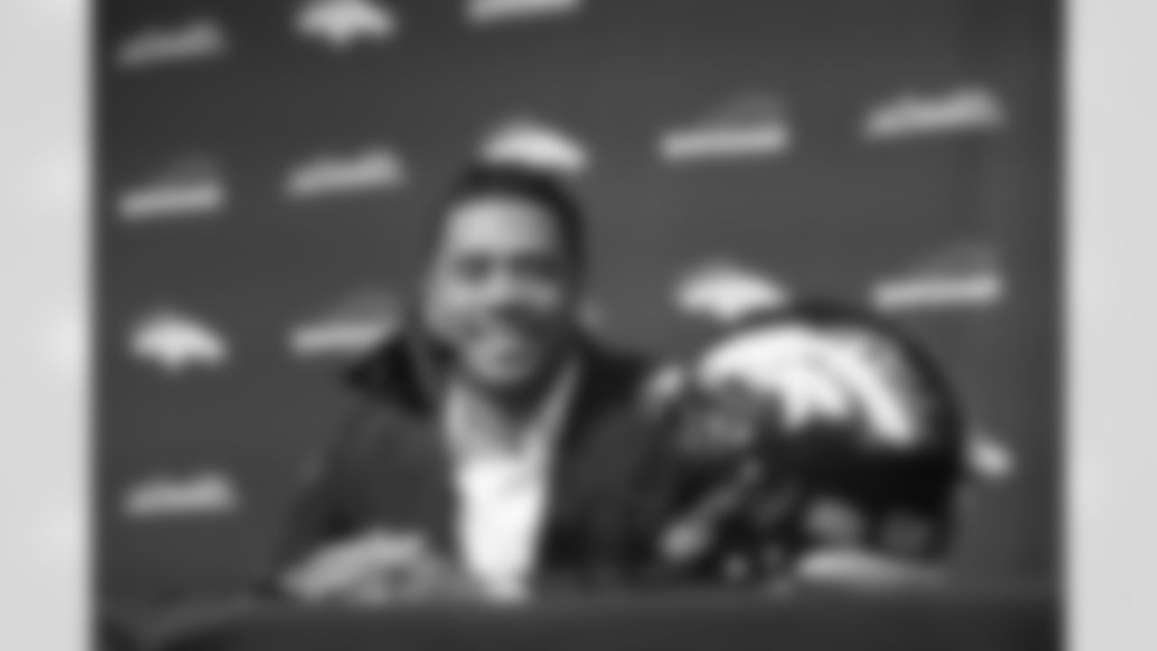 Russell Wilson during a press conference after signing a contract extension on Thursday, September 1, 2022 at UCHealth Training Center in Englewood, Colorado.
Photo by Gabriel Christus/Denver Broncos
