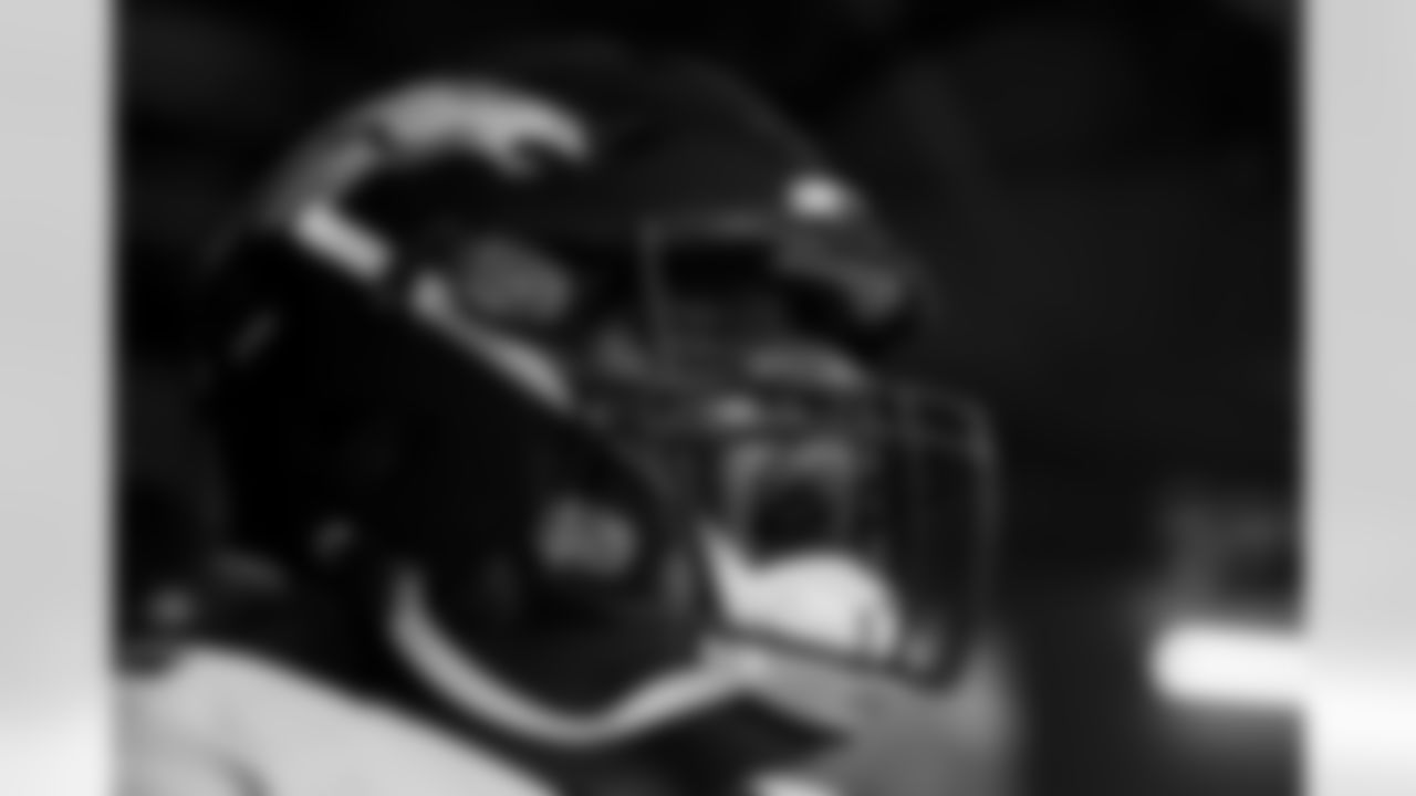 Netane Muti in the tunnel during team introductions before the Broncos' Week 4 game against the Las Vegas Raiders at Allegiant Stadium in Las Vegas, Nevada on October 2, 2022. (Photo by Ben Swanson)