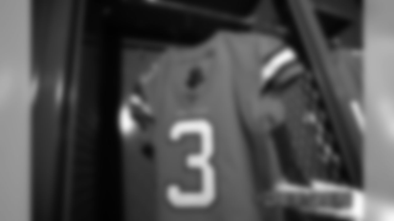A preview of Drew Lock's Color Rush jersey during a photoshoot ahead of the team's Week 16 game against the Lions on December 18, 2019 at UCHealth Training Center. (Photo by Ben Swanson)