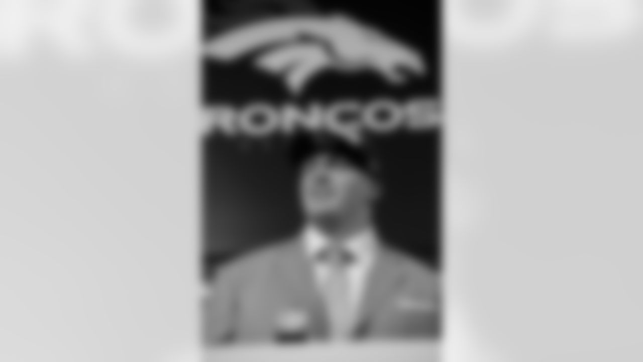 Denver Broncos draft pick Derek Wolfe addresses the media at the Dove Valley facility April 28, 2012 in Englewood,CO.