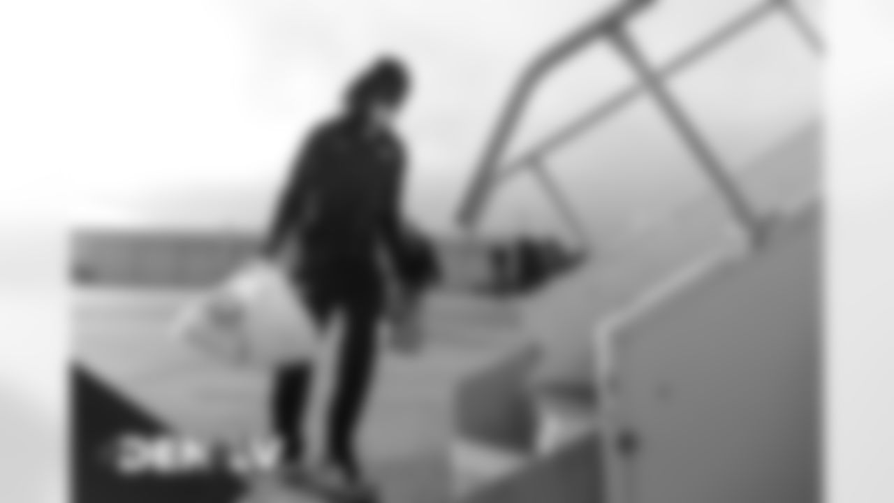 Jerry Jeudy on the tarmac at Denver International Airport on November 14, 2020 during the team's travel to Las Vegas for a Week 10 game against the Raiders. (Photo by Joe Abdellah)