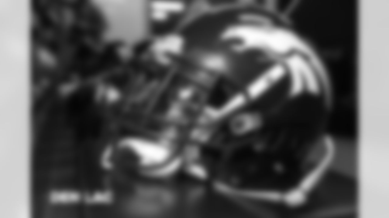 A helmet in the locker room pregame before the Broncos' Week 11 game against the Los Angeles Chargers at StubHub Center on November 18, 2018.