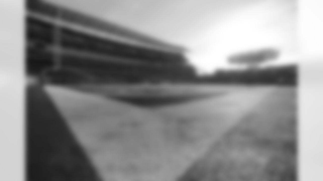 A field-level look at the Bengals stadium, taken from behind the pylon.