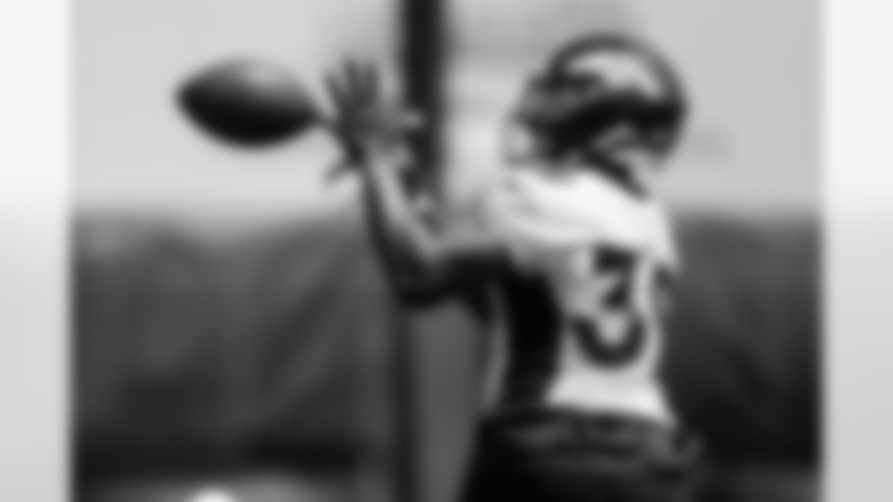 Damarea Crockett during a training camp practice for early reports (rookies, quarterbacks and select veterans) at UCHealth Training Center on July 25, 2021. (Photo by Ben Swanson)
