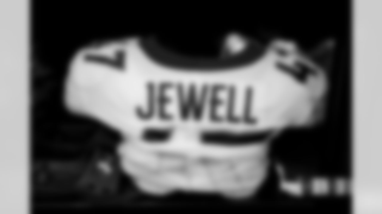 Josey Jewell's jersey in the locker room before the Broncos' Week 4 game against the Las Vegas Raiders at Allegiant Stadium in Las Vegas, Nevada on October 2, 2022. (Photo by Gabriel Christus)