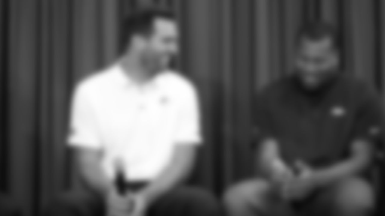 Joe Flacco and Bradley Chubb at the eighth annual Kickoff Luncheon presented by U.S. Bank and Arrow Electronics at UCHealth Training Center on August 28, 2019. (Photo by Gabriel Christus)