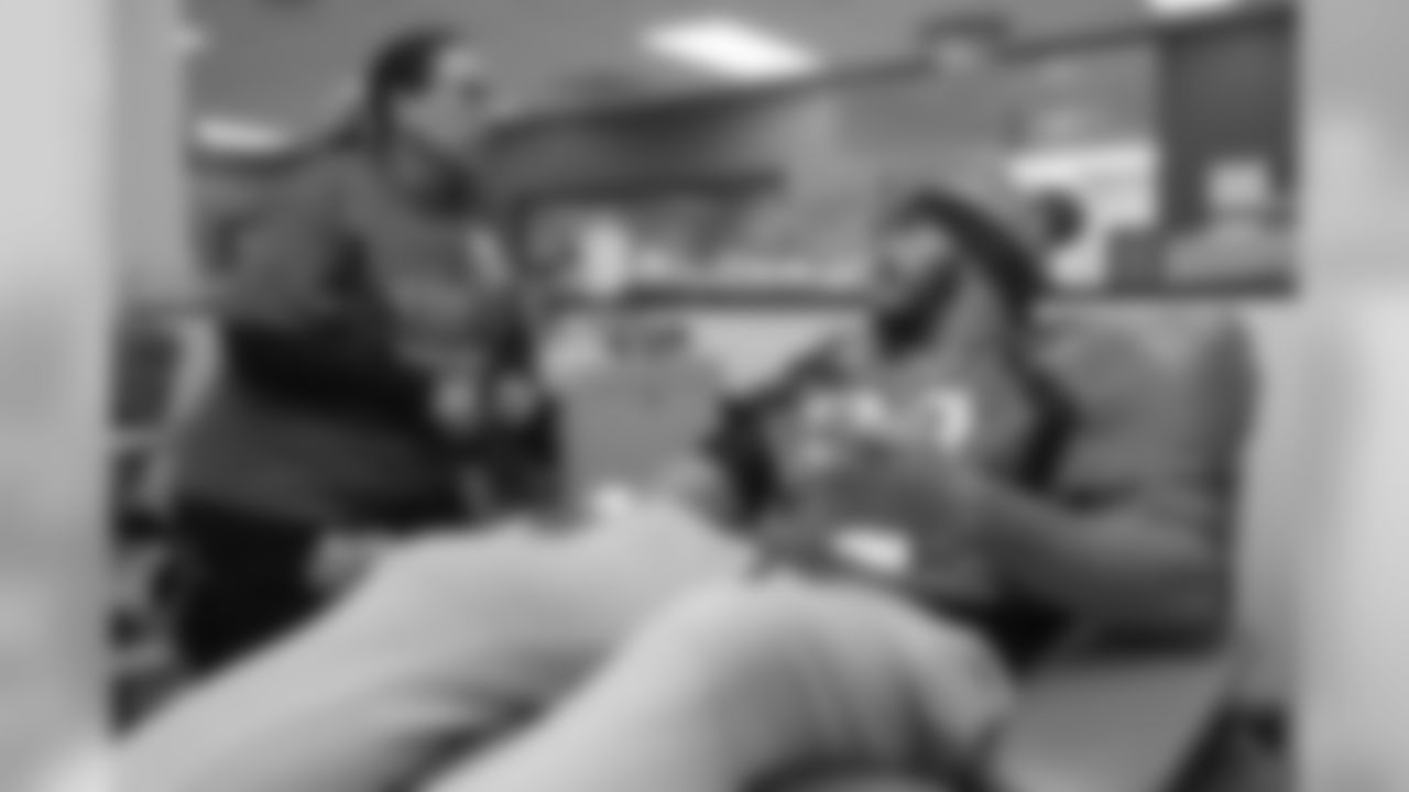 Adam Gotsis gives blood at Drive for Life 21, the Broncos' annual blood drive with Vitalant, at Vitalant's headquarters on October 30, 2018.