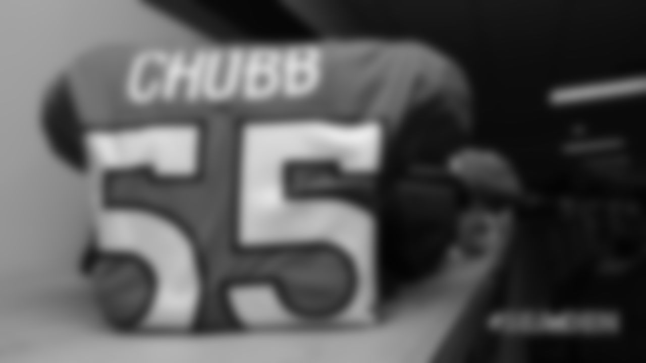 Bradley Chubb's jersey in the locker room pregame before the Broncos' Week 1 game against the Seattle Seahawks at Broncos Stadium at Mile High on September 9, 2018.