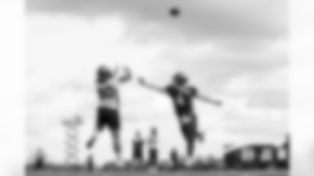 Greg Dulcich and Brett Rypien at practice at Harrow School just outside London, England in the United Kingdom on October 28, 2022. (Photo by Gabriel Christus)