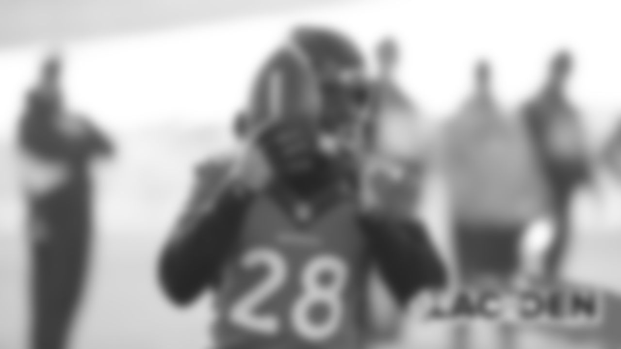 Royce Freeman at practice at UCHealth Training Center on November 29, 2019. (Photo by Ben Swanson)