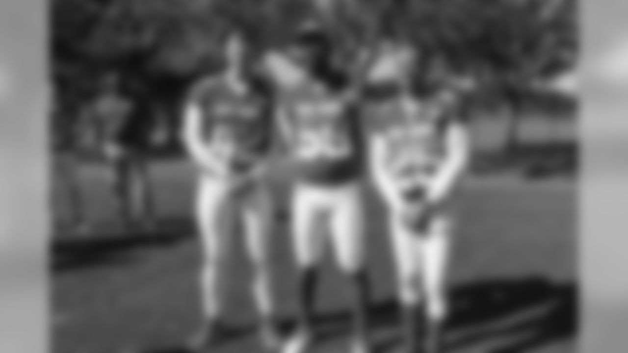 Casey Kreiter, Von Miller and Chris Harris Jr. dressed in their game uniforms at the final day of Pro Bowl practice and photo day at the ESPN Wide World of Sports Complex on January 25, 2019, in Orlando, Florida.