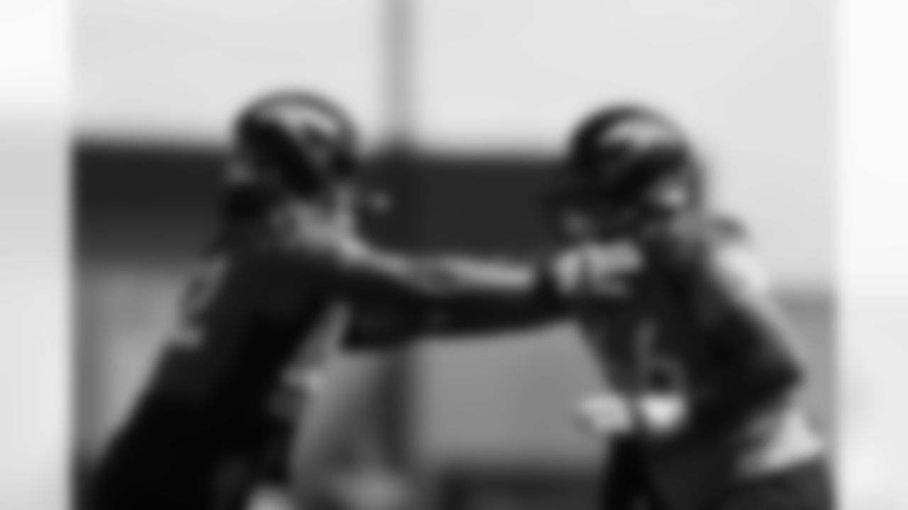 Netane Muti and Dalton Risner action during OTAs at UCHealth Training Center in Centennial, CO, June 1, 2021.
Photo by Gabriel Christus