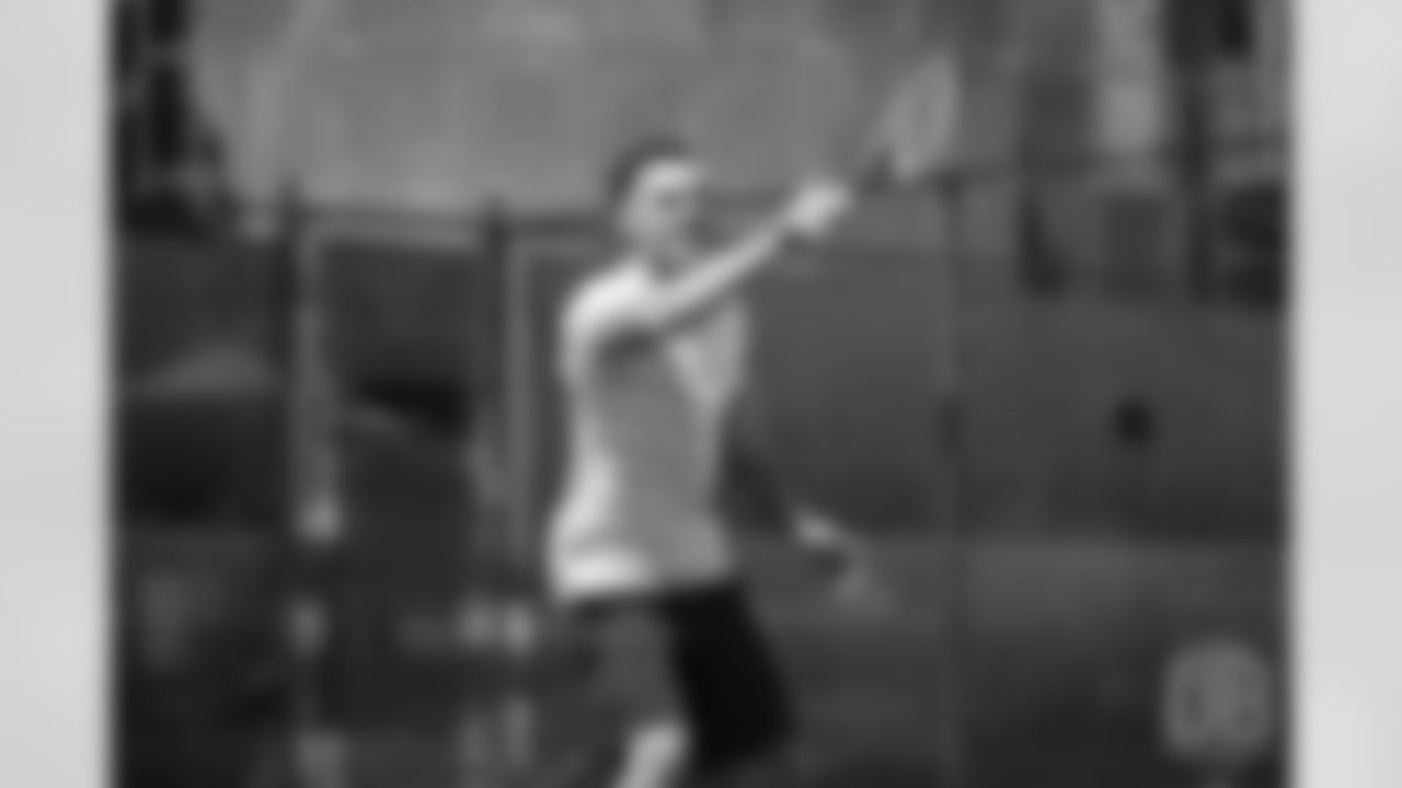 Safety Justin Simmons tries his hand at tennis as part of a video series from Broncos TV at Greenwood Athletic and Tennis Club on June 18, 2018.