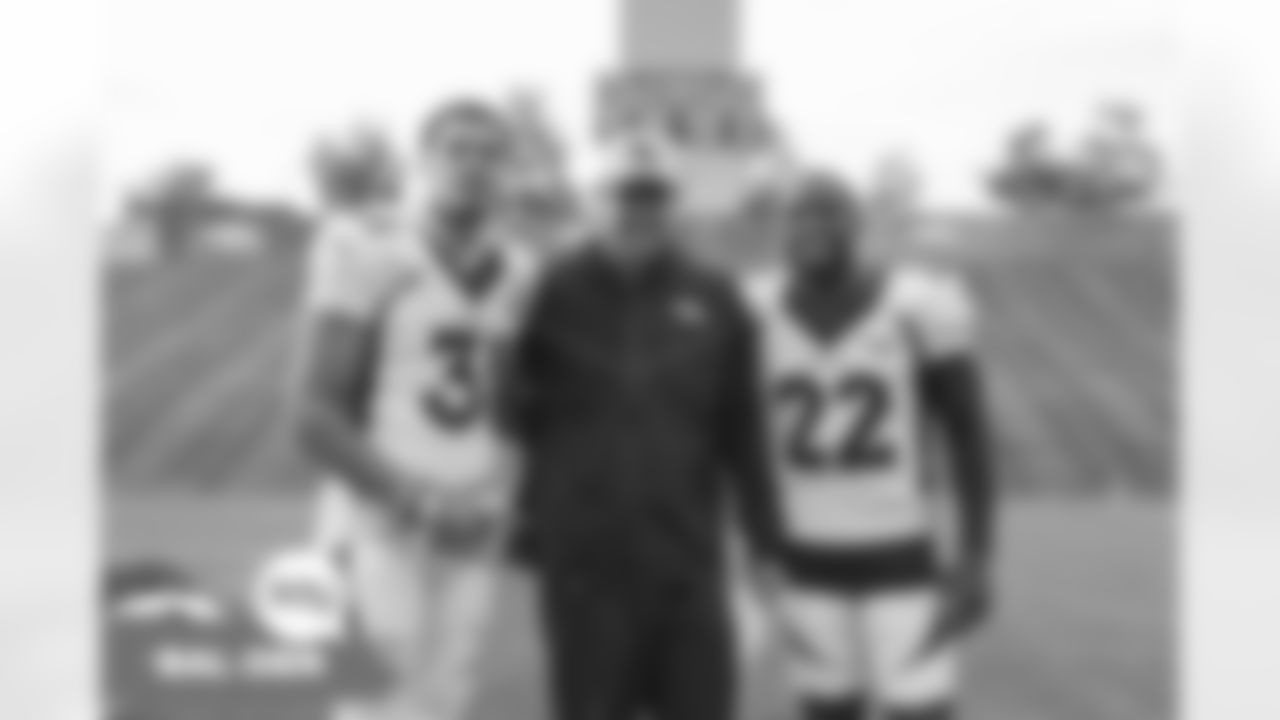 Justin Simmons, Ed Donatell and Kareem Jackson during practice on Thursday, September 30, 2021 at UCHealth Training Center in Englewood, Colorado.
Photo by Gabriel Christus