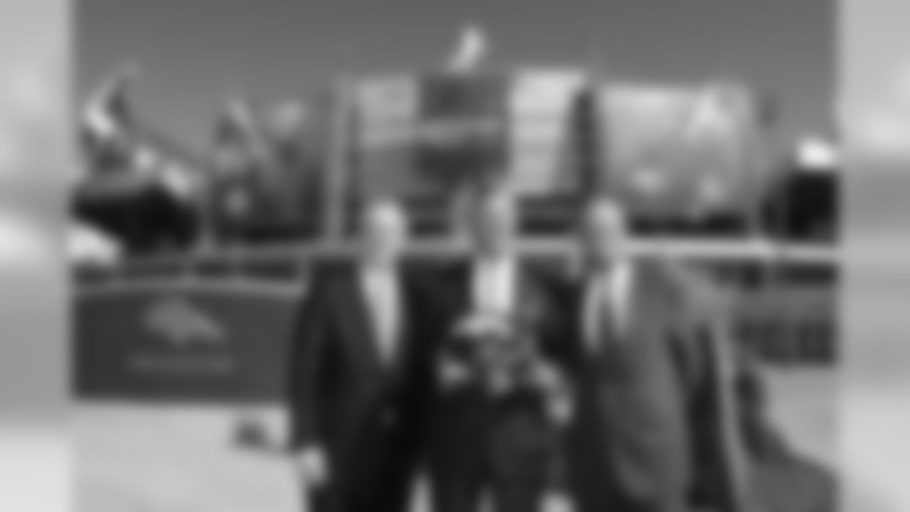 Joe Ellis, Ed Murphy and Ray Baker during a press conference announcing Empower Retirement buying the naming rights at Empower Field at Mile High in Denver, CO, September 05, 2019.
Photo by Gabriel Christus