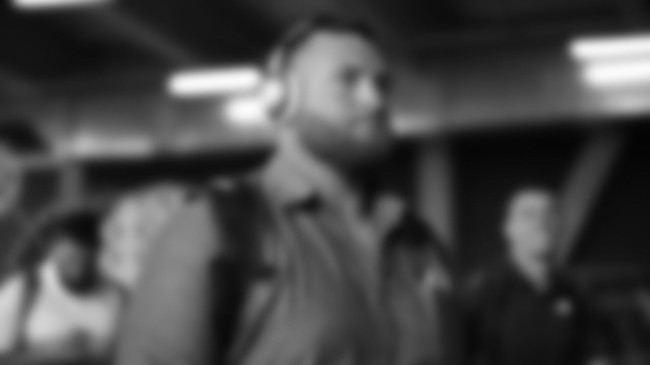 Dalton Risner arrives before the Broncos' preseason matchup with the Falcons in the Pro Football Hall of Fame Game on August 1, 2019 at Tom Benson Hall of Fame Stadium.