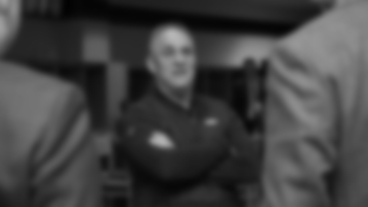 Head Coach Vic Fangio at a meet-and-greet visit with team employees at Broncos Stadium at Mile High on March 19, 2019.