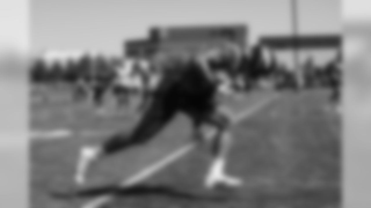 Albert Okwuegbunam turns upfield after a catch during practice at UCHealth Training Center on August 12, 2020. (Photo by Ben Swanson)