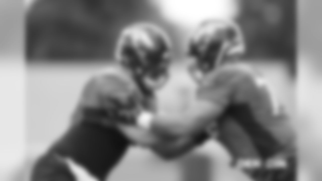Connor McGovern and Gino Gradkowski during practice at UCHealth Training Center in Centennial, CO, November 28, 2018.
Photo by Gabriel Christus