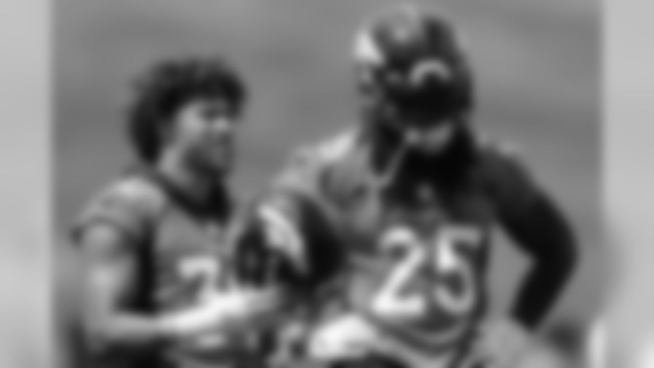 Phillip Lindsay and Melvin Gordon III during practice at UCHealth Training Center in Centennial, CO, August 12, 2020.
Photo by Gabriel Christus