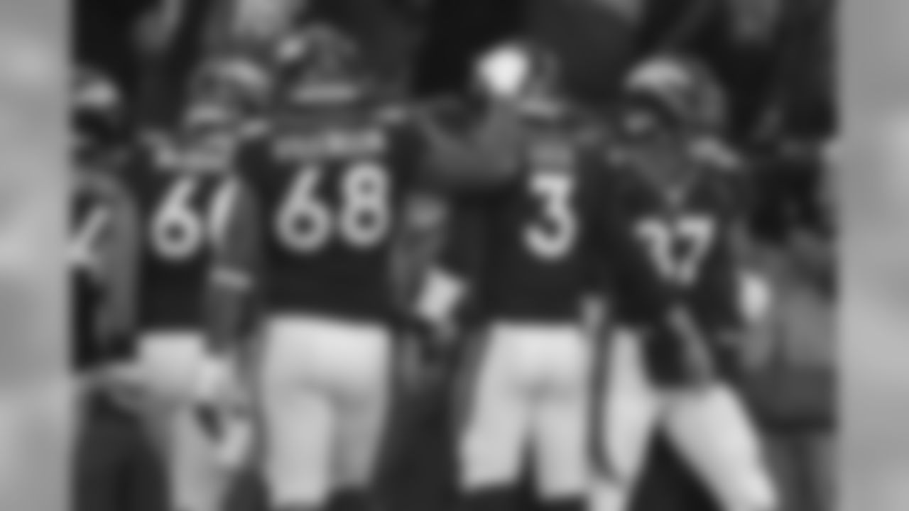 Denver Broncos quarterback Drew Lock (3) celebrates after a touchdown against the Los Angeles Chargers during the first half of an NFL football game Sunday, Dec. 1, 2019, in Denver. (AP Photo/David Zalubowski)