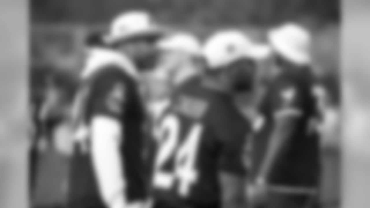 Courtland Sutton talks with Cleveland Browns running back Nick Chubb (24) at the second day of practice at the 2020 Pro Bowl on January 23, 2020 at the ESPN Wide World of Sports Complex in Orlando, Florida. (Photo by Ben Swanson)