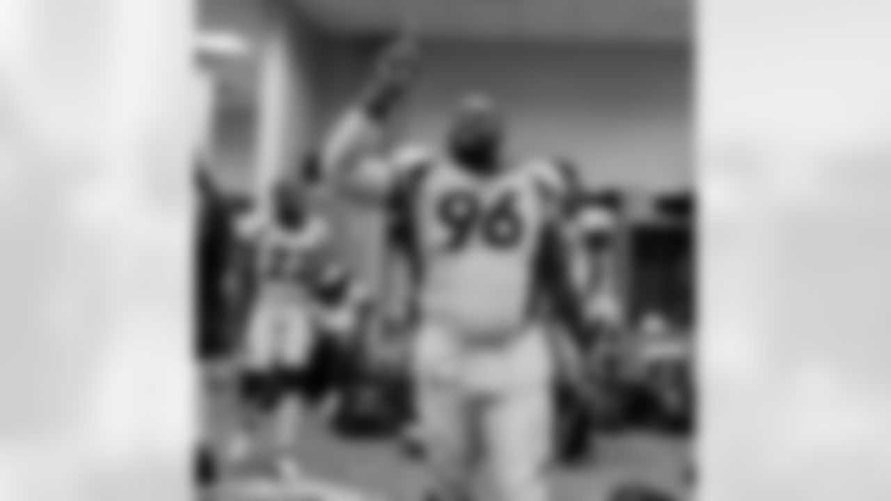 Shelby Harris in the locker room after the Broncos' Week 1 game against the New York Giants at MetLife Stadium in East Rutherford, New Jersey, on September 12, 2021. (Photo by Austin Brink)
