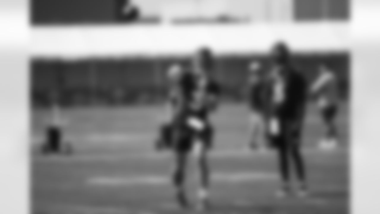 Drew Lock and Teddy Bridgewater during a training camp practice for early reports (rookies, quarterbacks and select veterans) at UCHealth Training Center on July 25, 2021. (Photo by Ben Swanson)