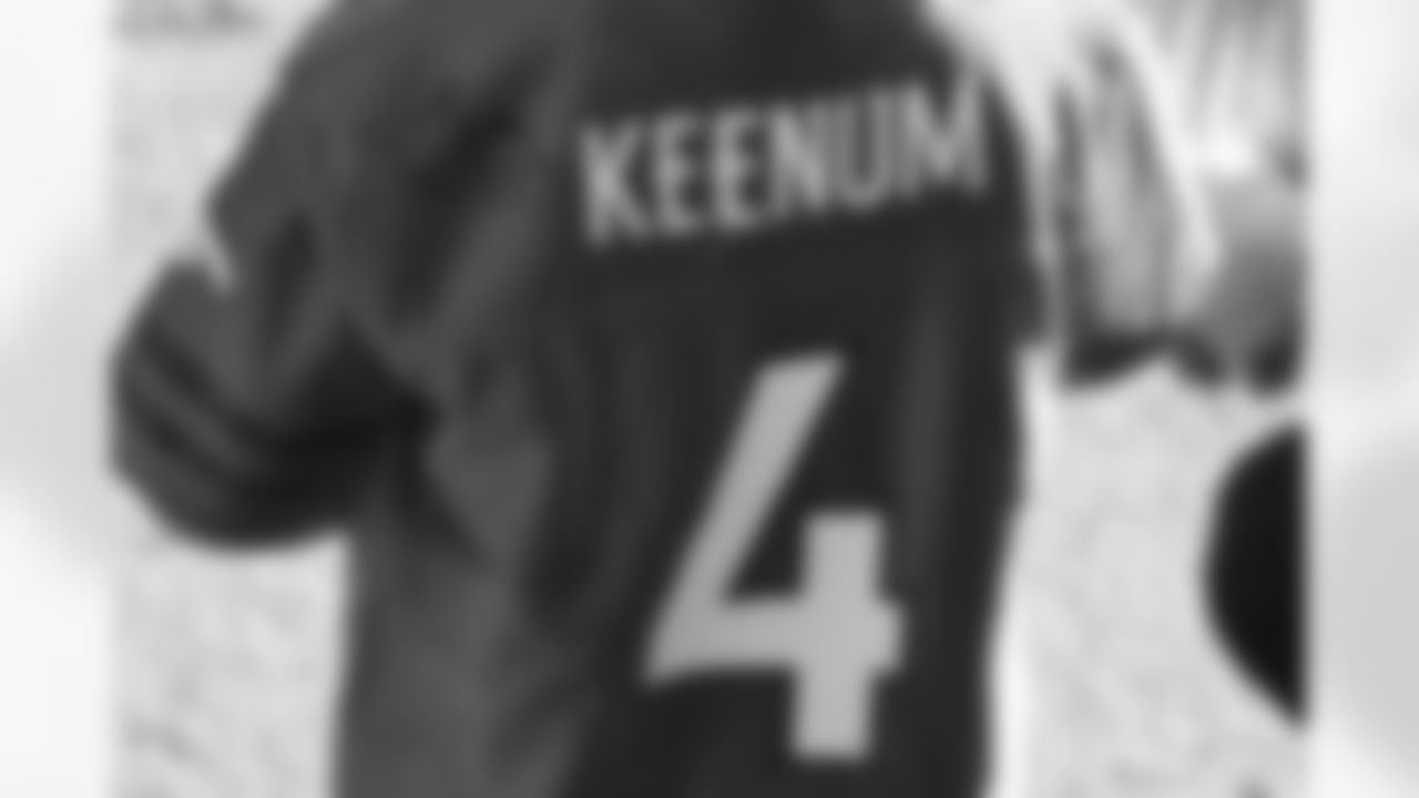 A Connor McGovern-signed Case Keenum jersey during the Denver Rescue Mission's Thanksgiving Turkey in a Box distribution on Nov. 20, 2018
