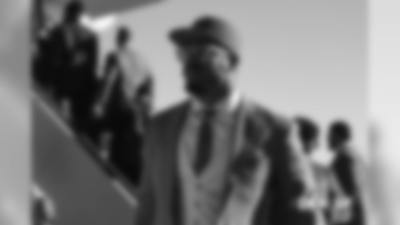 Von Miller walks on the tarmac during the team's travel to San Francisco on December 8, 2018 for their Week 14 game against the 49ers.