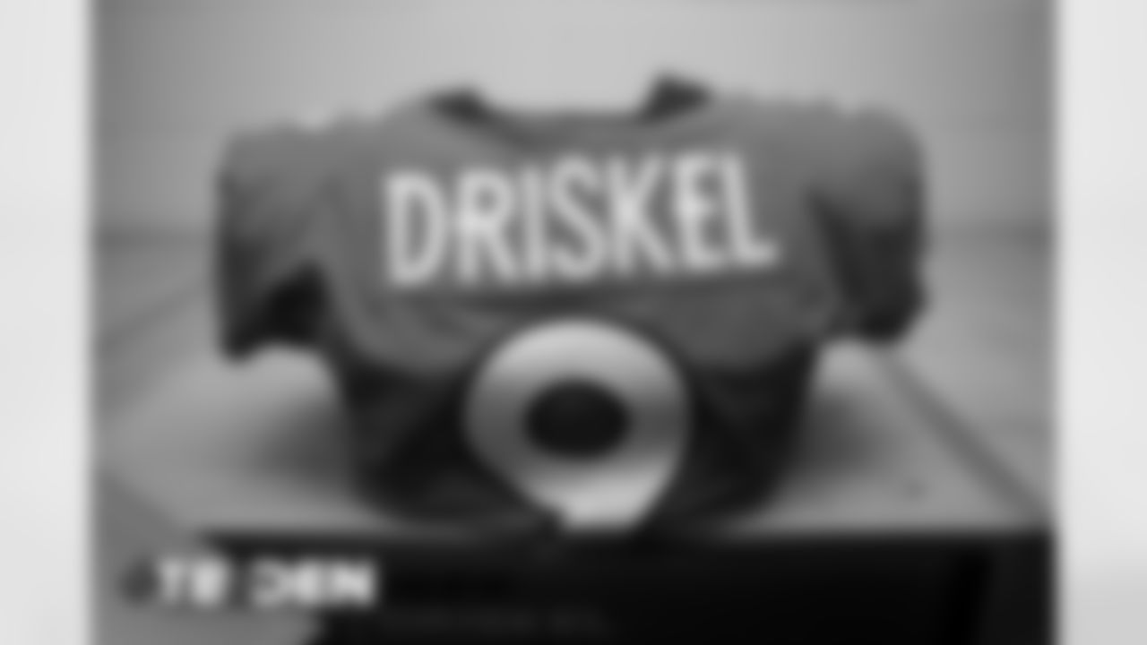 Jeff Driskel's jersey in the locker room before the Broncos' Week 3 game against the Tampa Bay Buccaneers at Empower Field at Mile High on September 27, 2020. (Photo by Ben Swanson)