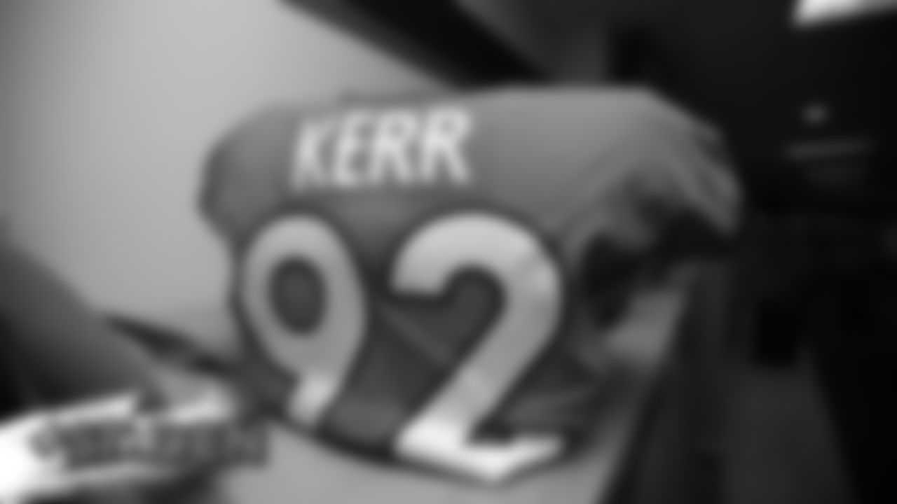 Zach Kerr's jersey inside the locker room before the Broncos' preseason game against the San Francisco 49ers on August 19, 2019 at Broncos Stadium at Mile High in Denver, Colorado.