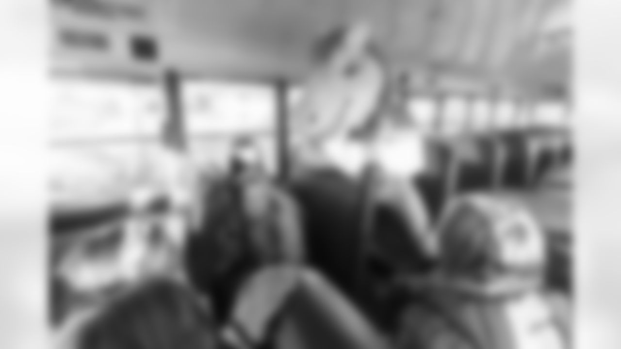 Miles rides a school bus while taking kids to school on Tuesday, February 14, 2023 in Denver, Colorado.
Photo by Gabriel Christus / Denver Broncos
