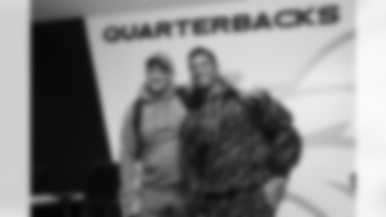 Nathaniel Hackett and Russell Wilson in the quarterbacks room at UCHealth Training Center in Englewood, Colorado.
Photo by Gabriel Christus