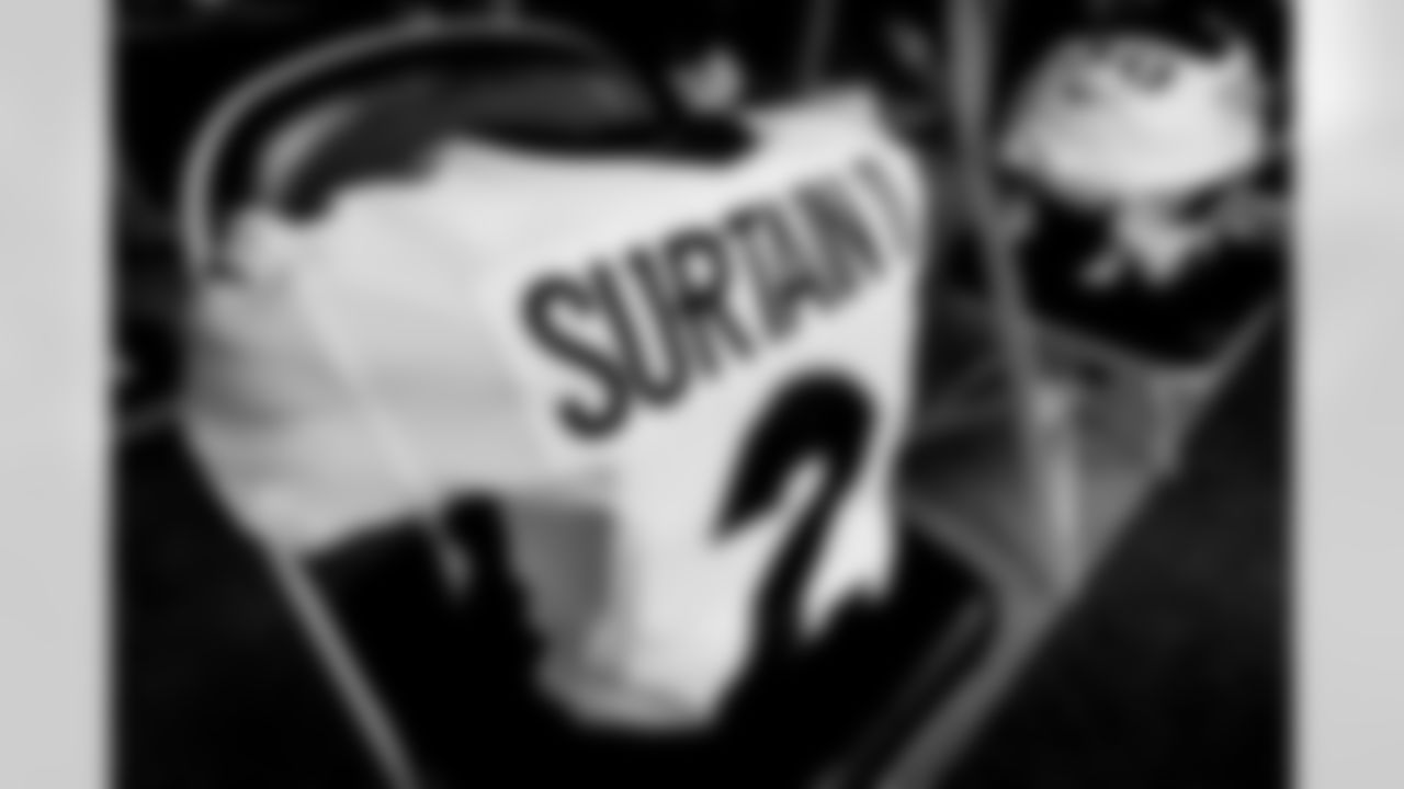 Pat Surtain II's jersey in the locker room before the Broncos' Week 5 game against the Pittsburgh Steelers at Heinz Field in Pittsburgh, Pennsylvania on October 10, 2021. (Photo by Joe Abdellah)