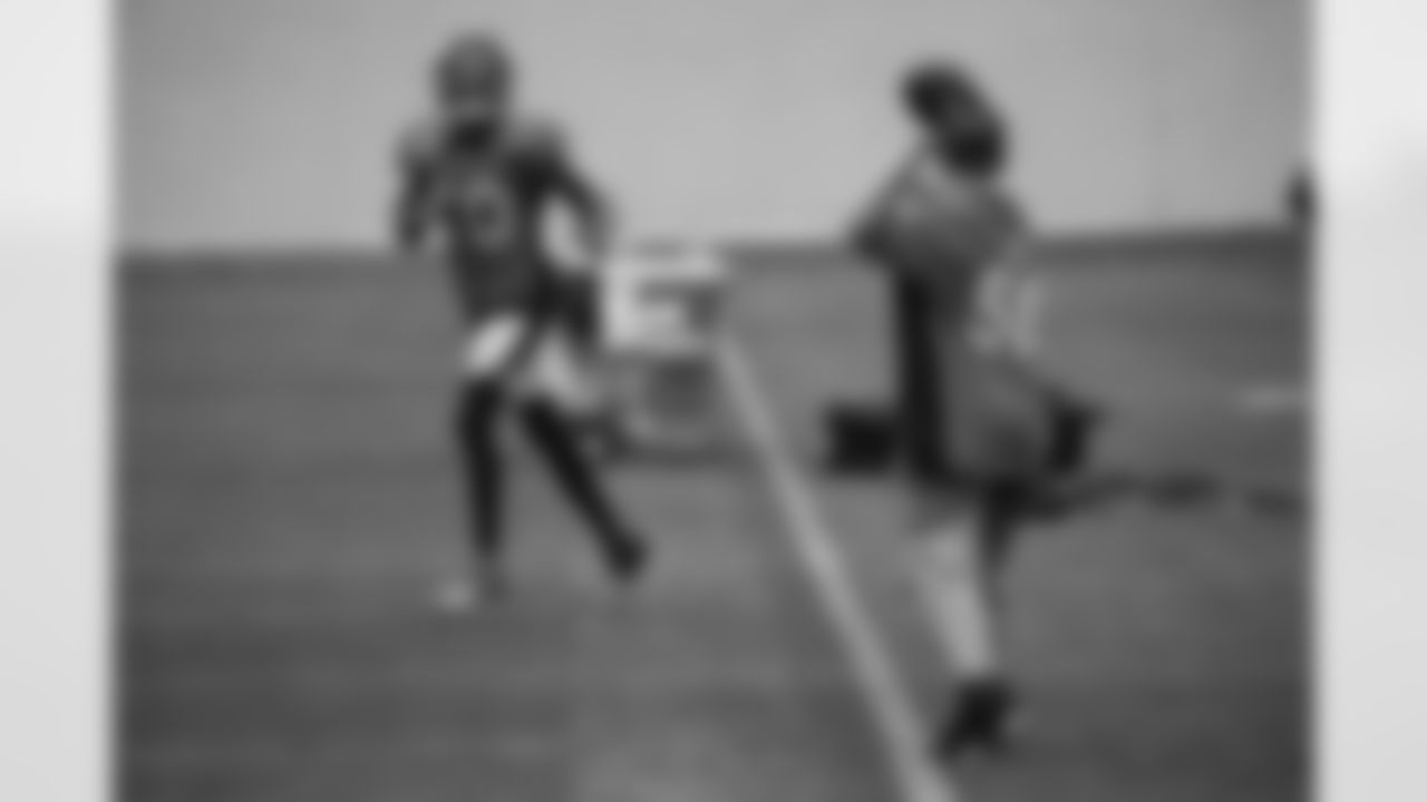 TJ, a 12-year-old fighting cystic fibrosis, wanted to be Von Miller for a day, and the Make-A-Wish Foundation helped make that dream come true on September 29, 2018. Here, TJ helps Emmanuel Sanders at practice by playing catch.