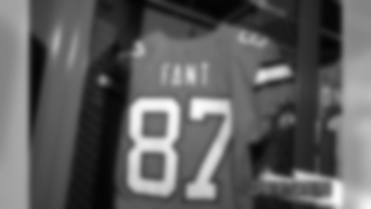 A preview of Noah Fant's Color Rush jersey during a photoshoot ahead of the team's Week 16 game against the Lions on December 18, 2019 at UCHealth Training Center. (Photo by Ben Swanson)