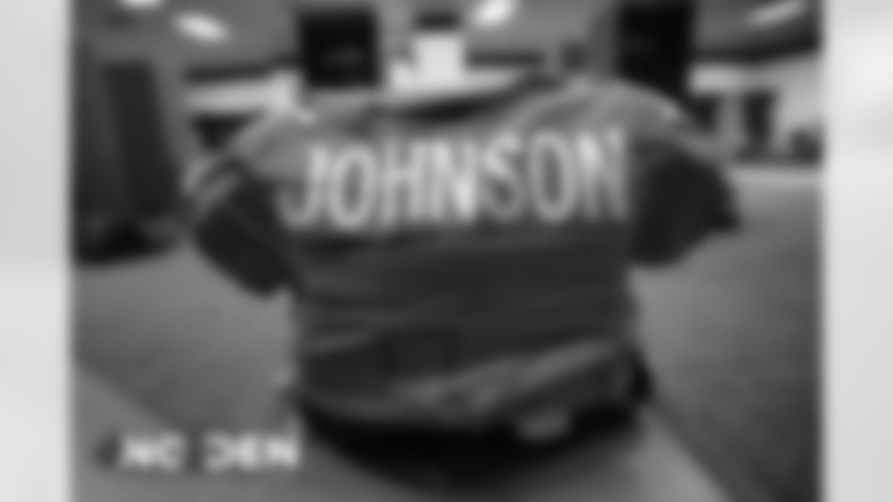 Alexander Johnson's jersey in the locker room before the Broncos' Week 12 game against the New Orleans Saints at Empower Field at Mile High on November 29, 2020. (Photo by Ben Swanson)
