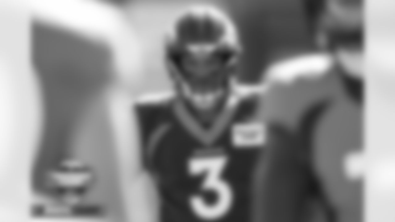 Russell Wilson at practice on Day 11 of training camp at UCHealth Training Center in Englewood, Colorado on August 8, 2022. (Photo by Ben Swanson)