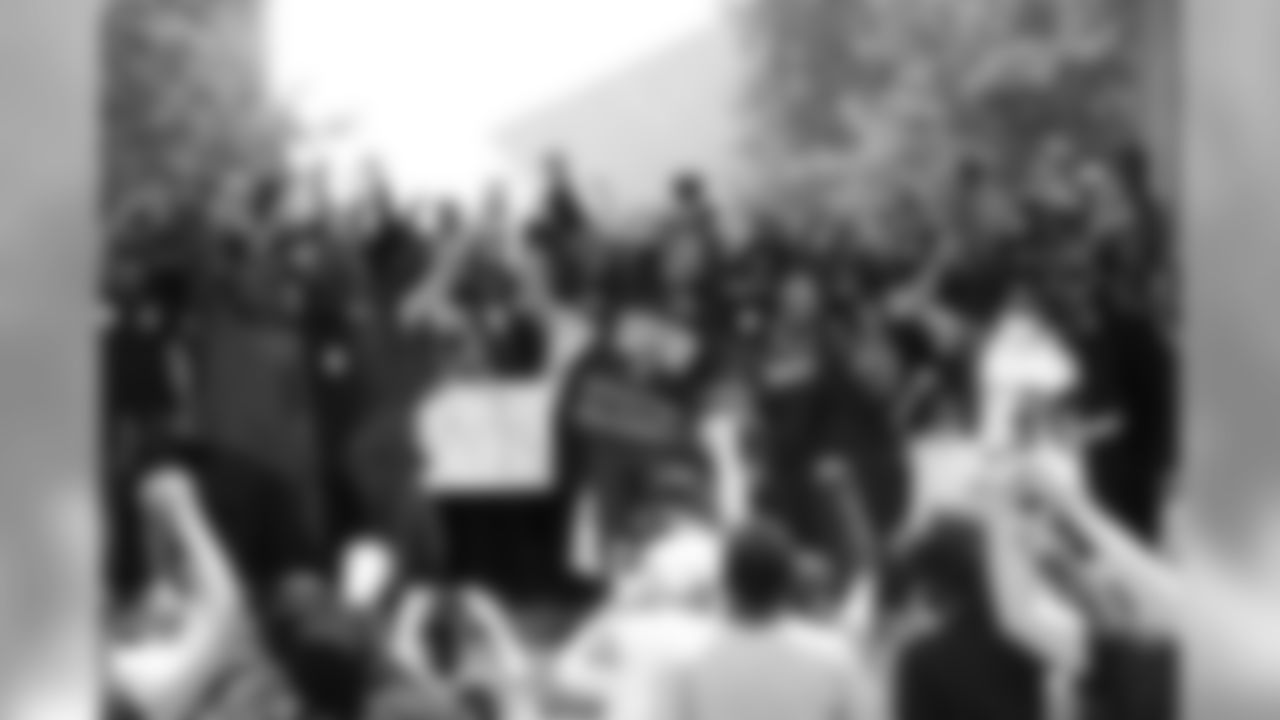 The Denver Broncos on the stage with protesters during a protest for racial justice on June 6, 2020 at Civic Center Park in Denver, Colorado. Denver Broncos coaches and players came out to give their support.
Photo by Gabriel Christus