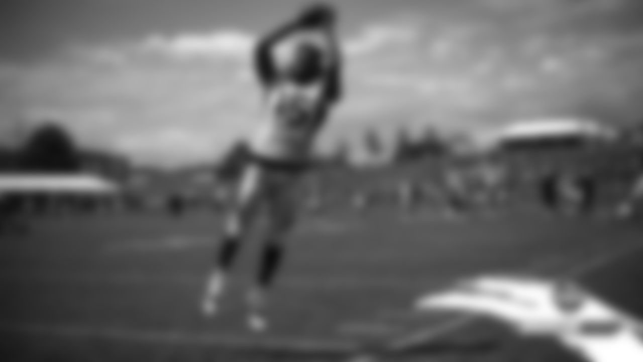 Juwann Winfree practices his sideline catches during practice on Day 7 of training camp on July 25, 2019.