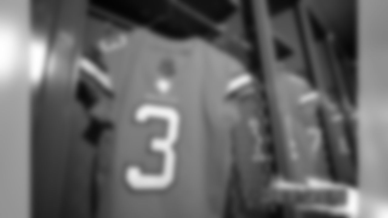 A preview of Drew Lock's Color Rush jersey during a photoshoot ahead of the team's Week 16 game against the Lions on December 18, 2019 at UCHealth Training Center. (Photo by Ben Swanson)