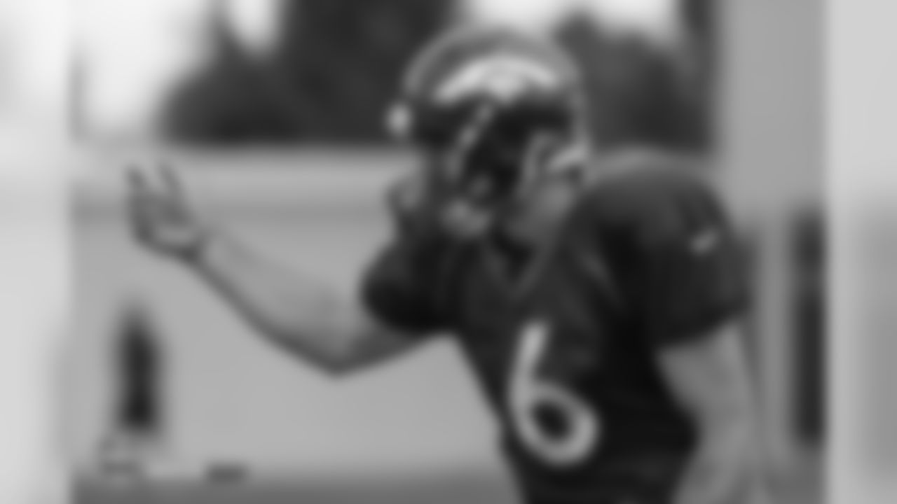Quarterback Chad Kelly (6) during the 10th day of training camp on August 8, 2018, at UCHealth Training Center.