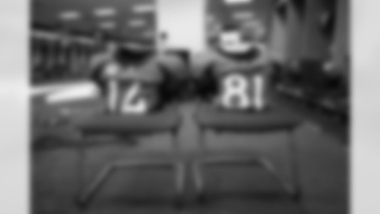 Courtland SuttonÕs and Tim PatrickÕs jerseys ahead of the Broncos Week 15 game vs. the Bengals at Empower Field at Mile High on Sunday, December 19, 2021.