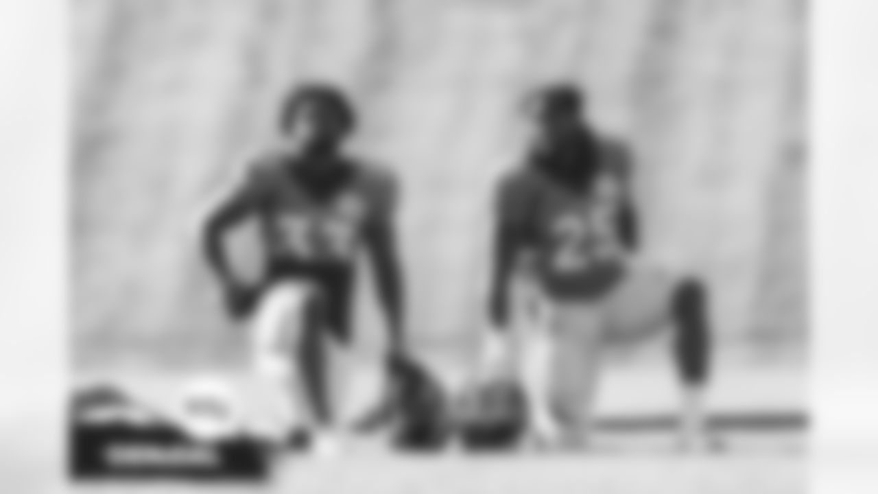 Javonte Williams and Melvin Gordon III during practice on Thursday, November 4, 2021 at UCHealth Training Center in Englewood, Colorado.
Photo by Gabriel Christus