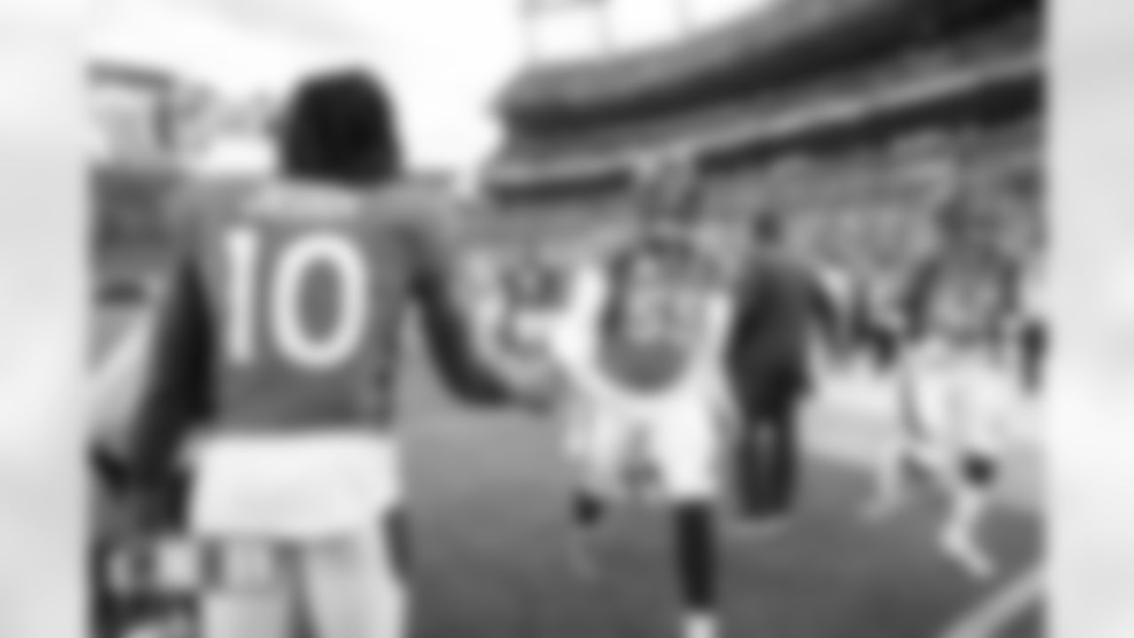 Jerry Jeudy and Bradley Chubb before the Broncos' Week 5 game against the Indianapolis Colts at Empower Field at Mile High in Denver, Colorado on October 6, 2022. (Photo by Gabriel Christus)