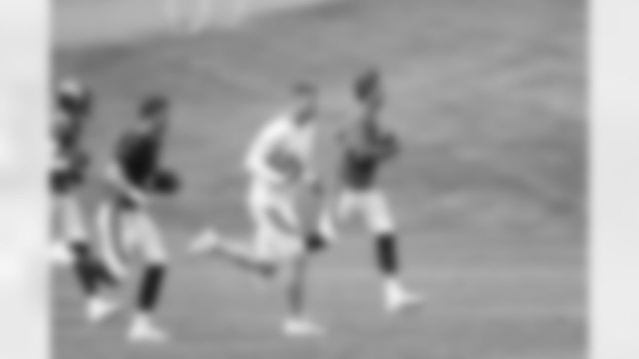 Fred Brown, Jeff Driskel, Brett Rypien and Drew Lock during training camp at UCHealth Training Center in Centennial, CO, August 28, 2020.
Photo by Gabriel Christus